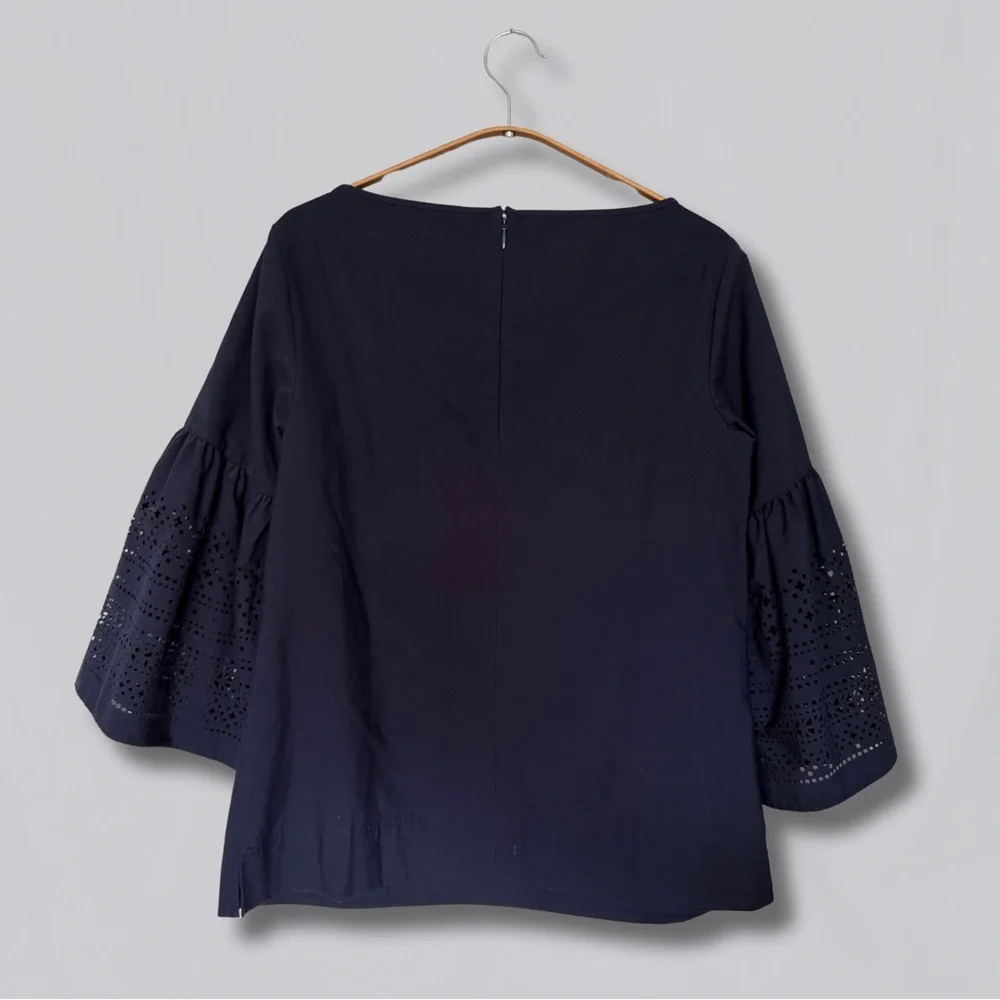 Lauren Ralph Lauren Navy Blouse with Eyelet Sleeves - Picture 2 of 4